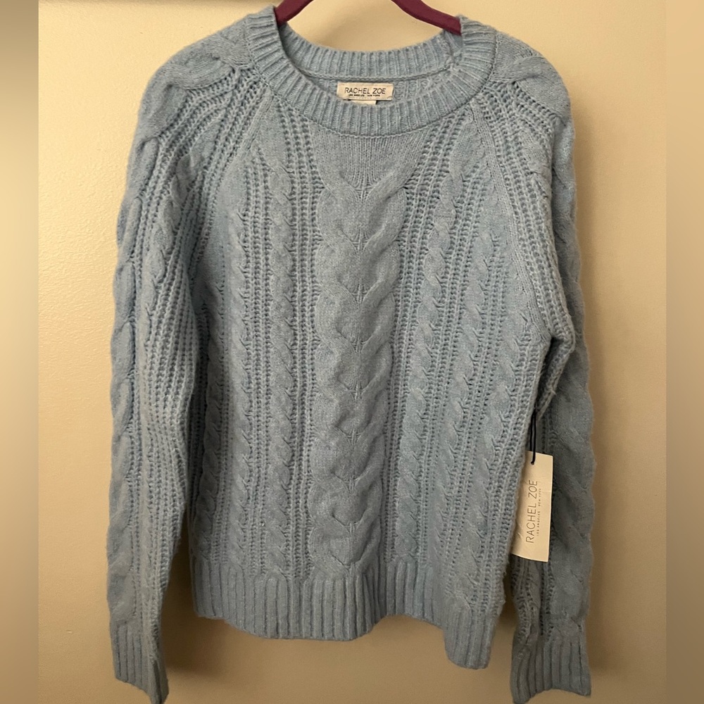Rachel Zoe Cable Knit Lt. Blue Sweater Small NEW